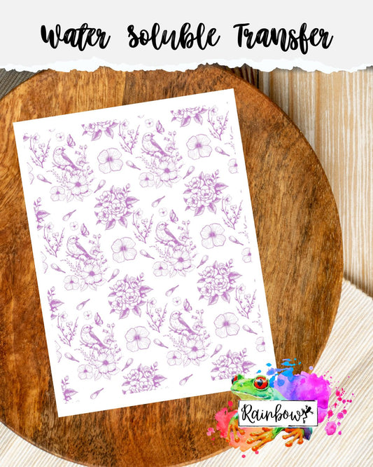 Water Soluble Transfer Paper - Lavender Birds & Florals