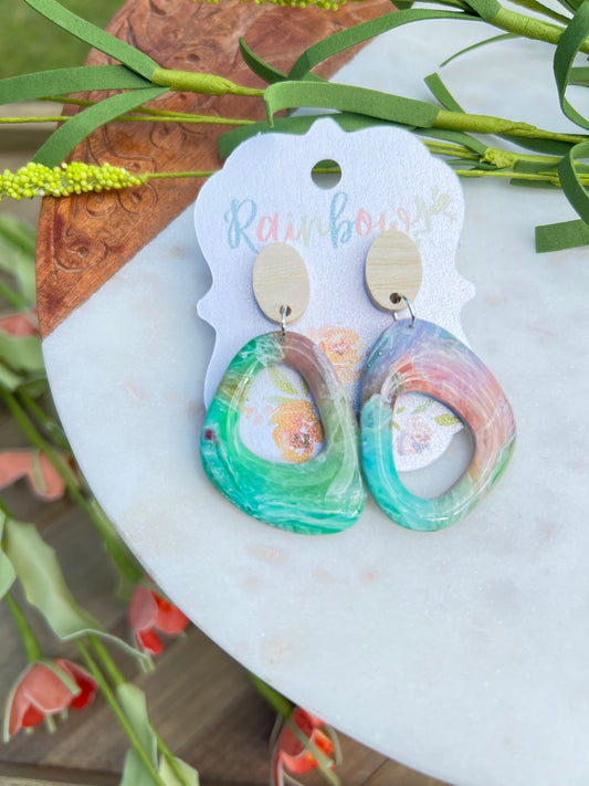 Asymmetrical Rainbow Marble Dangles